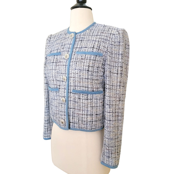 Veronica Beard Darla Tweed Lady Jacket Blazer Blue 0 Multicolor Cropped Short XS - Picture 7 of 11